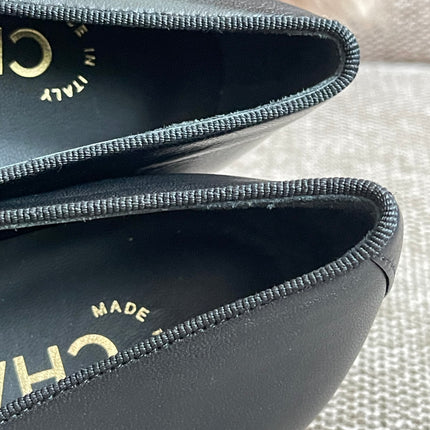 Preloved Authentic Chanel Ballet Flats — Black Lambskin & Patent Cap Toe (Size 35½)