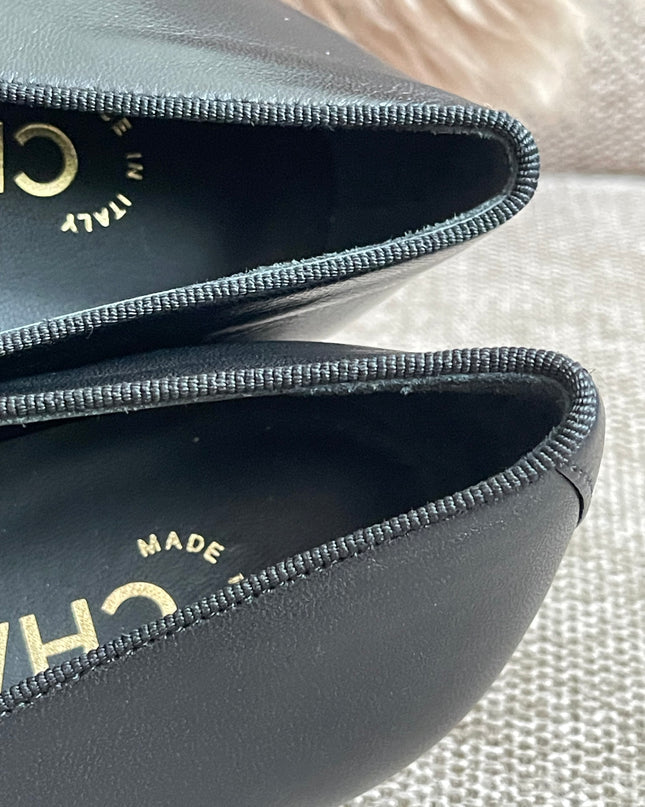 Preloved Authentic Chanel Ballet Flats — Black Lambskin & Patent Cap Toe (Size 35½)