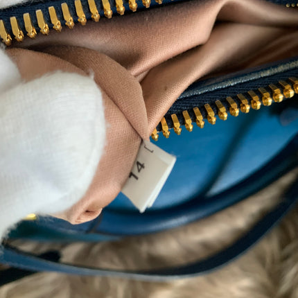 Miu Miu Two Tone Blue Madras Leather Doctor Satchel