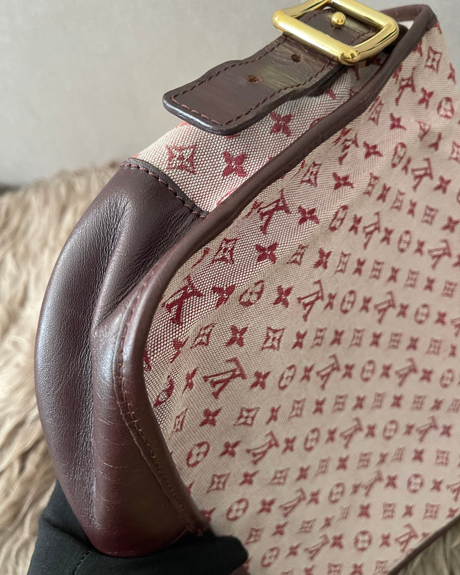 Preloved Authentic Louis Vuitton Monogram Mini Lin Marjorie shoulder bag in burgundy cloth with leather trim
