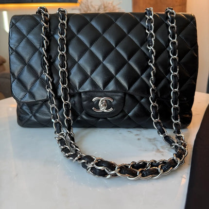 Preloved Authentic CHANEL Jumbo Quilted Single Flap Lambskin Black Silver Hardware