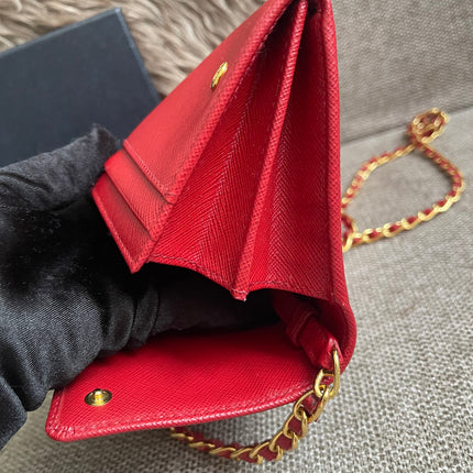 Preloved Authentic Prada Saffiano Metal Wallet on Chain in Fuoco Red