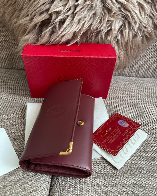 Preloved Authentic Cartier Must de Cartier Long Wallet in Bordeaux
