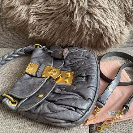 Preloved Authentic Miu Miu Coffer Bag – Slate Blue Distressed Leather