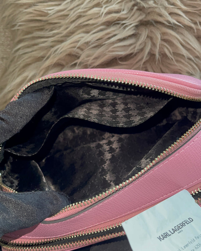 Peloved Authentic Karl Lagerfeld Paris Camera Bag – Pink Pebbled Leather, Logo Strap (Brand New)