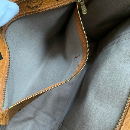 MCM Cognac Visetos Coated Canvas Medium Heritage Top Zip Shopper Tote