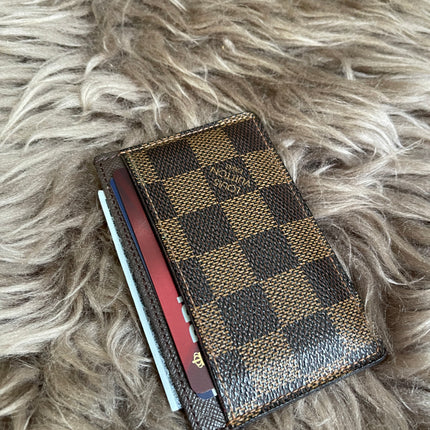Pre-Owned Louis Vuitton Card Holder Damier Ebene Canvas