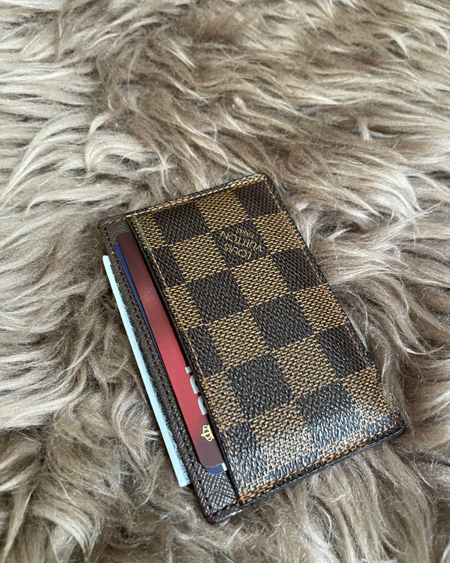Pre-Owned Louis Vuitton Card Holder Damier Ebene Canvas