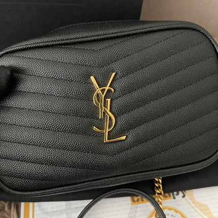 Preloved Authentic Saint Laurent Mini Lou Camera Bag in black quilted leather with gold-tone hardware