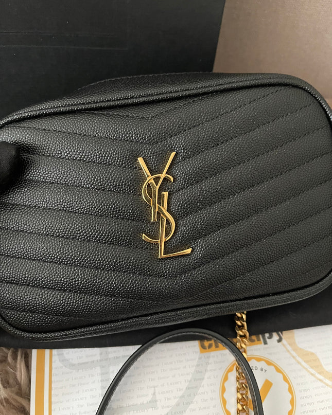 Preloved Authentic Saint Laurent Mini Lou Camera Bag in black quilted leather with gold-tone hardware