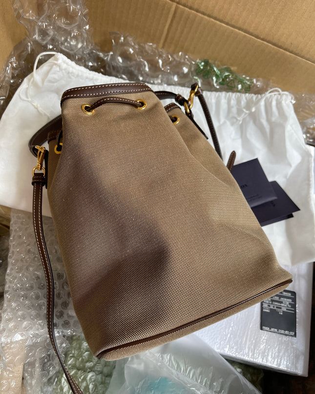 Preloved Prada  2021 Logo Jacquard Bucket Bag
