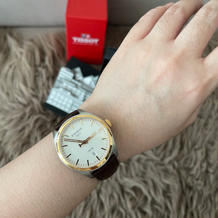 Preloved Authentic Tissot  T-Classic PR 100 White Dial Brown Leather Strap Watch for Men