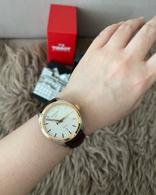 Preloved Authentic Tissot  T-Classic PR 100 White Dial Brown Leather Strap Watch for Men