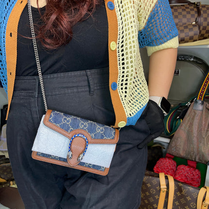 Preloved Gucci Blue/Brown Denim Super Mini GG Dionysus Crossbody Bag