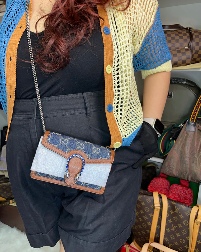 Preloved Gucci Blue/Brown Denim Super Mini GG Dionysus Crossbody Bag
