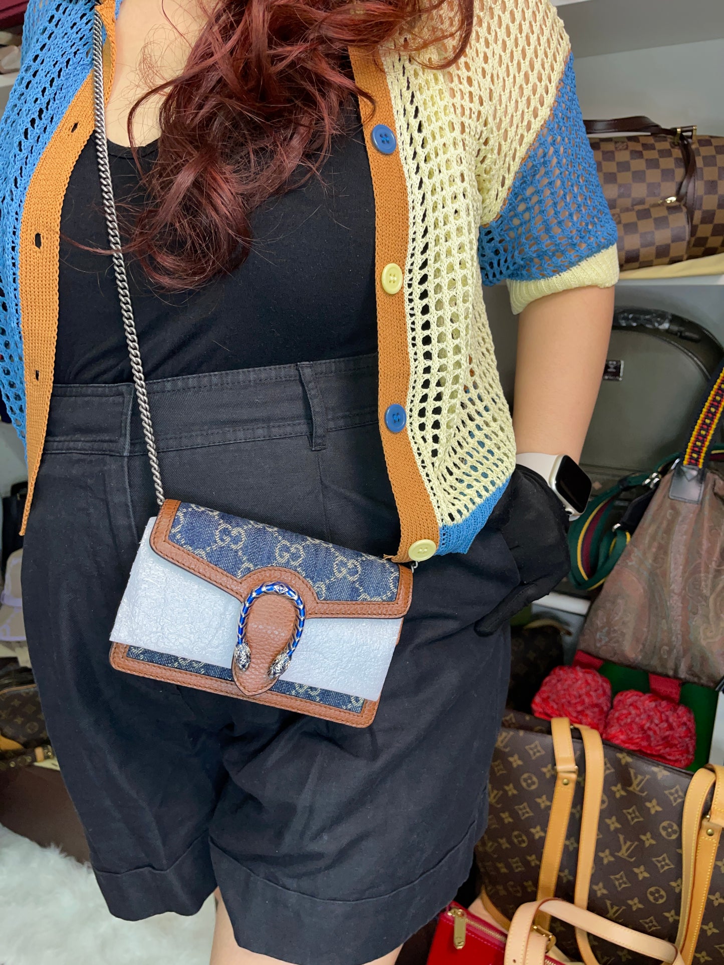 Preloved Gucci Blue/Brown Denim Super Mini GG Dionysus Crossbody Bag