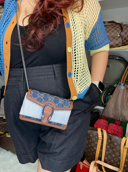 Preloved Gucci Blue/Brown Denim Super Mini GG Dionysus Crossbody Bag