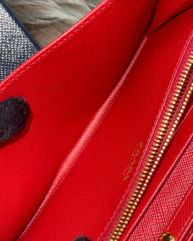 Preloved Authentic Prada Saffiano Metal Wallet on Chain in Fuoco Red