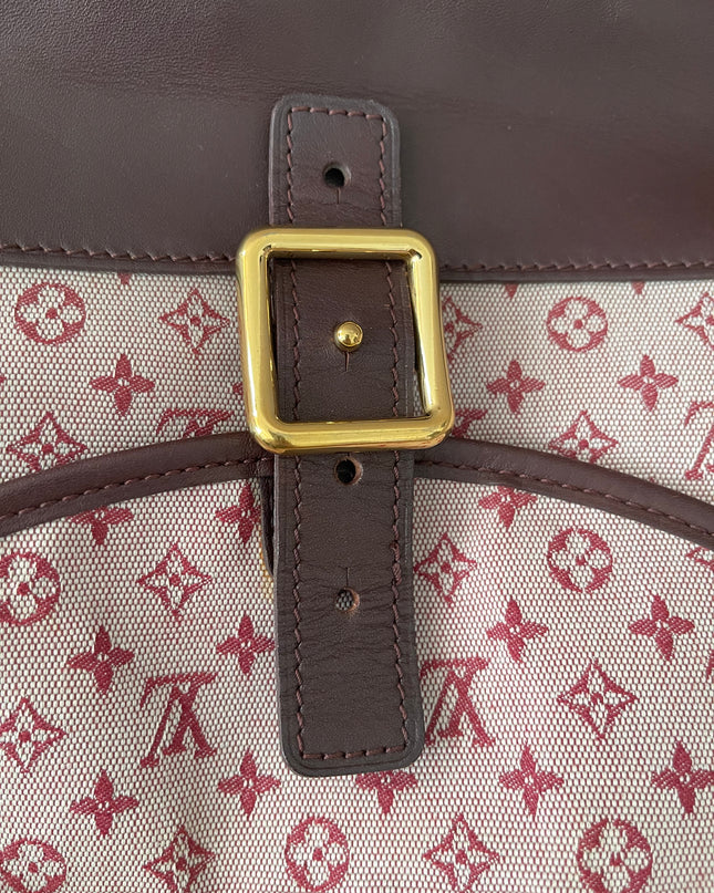 Preloved Authentic Louis Vuitton Monogram Mini Lin Marjorie shoulder bag in burgundy cloth with leather trim