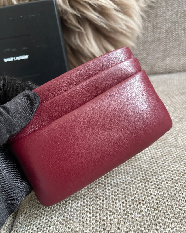 Preloved Authentic Saint Laurent Monogram Zipped Card Case — Burgundy