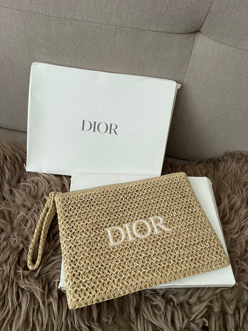 Preloved Authentic Dior Beauty Raffia Pouch