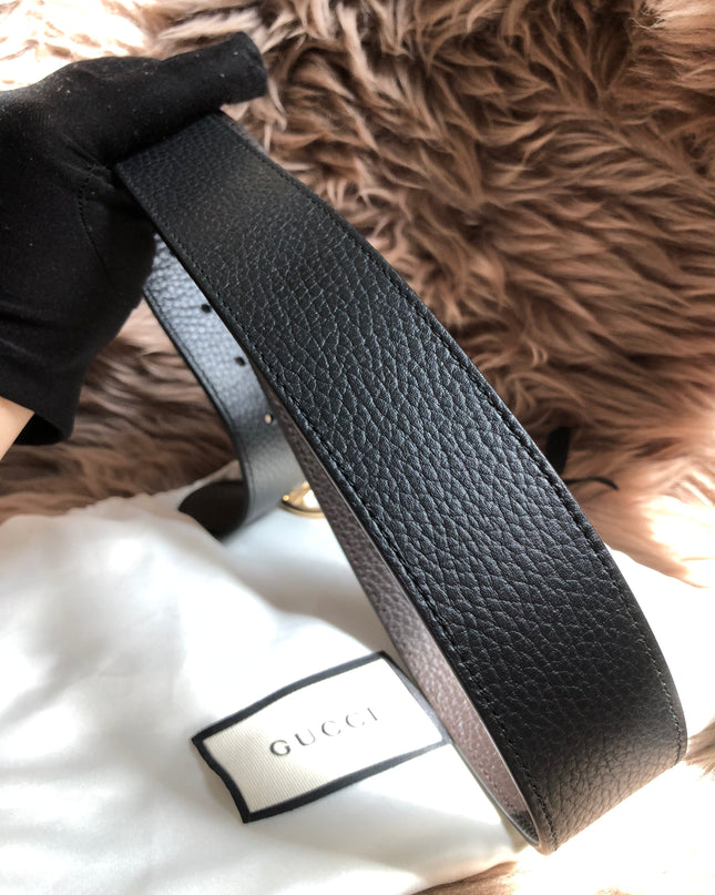 Preloved Gucci Black/Brown Leather Reversible GG Dollar Belt 90CM