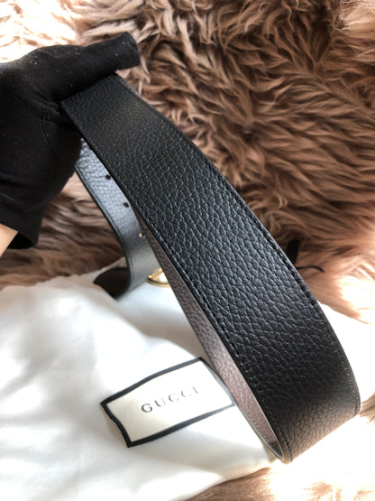 Preloved Gucci Black/Brown Leather Reversible GG Dollar Belt 90CM