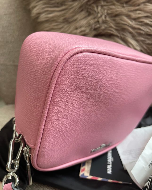 Peloved Authentic Karl Lagerfeld Paris Camera Bag – Pink Pebbled Leather, Logo Strap (Brand New)