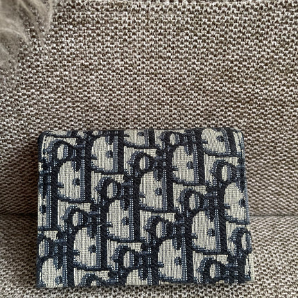 Preloved Authentic Dior Saddle Compact Wallet – Blue Oblique Jacquard