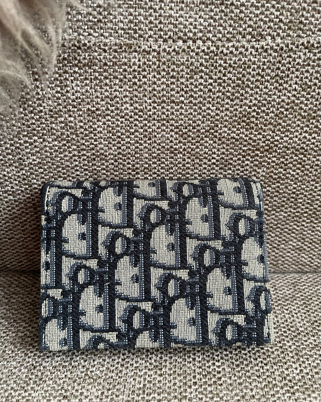 Preloved Authentic Dior Saddle Compact Wallet – Blue Oblique Jacquard