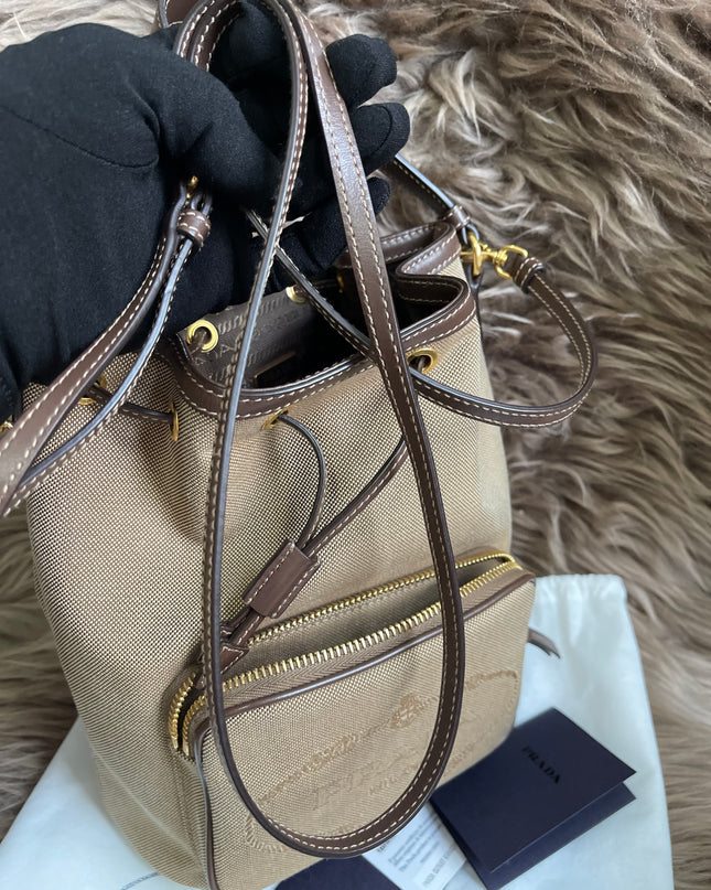 Preloved Prada  2021 Logo Jacquard Bucket Bag