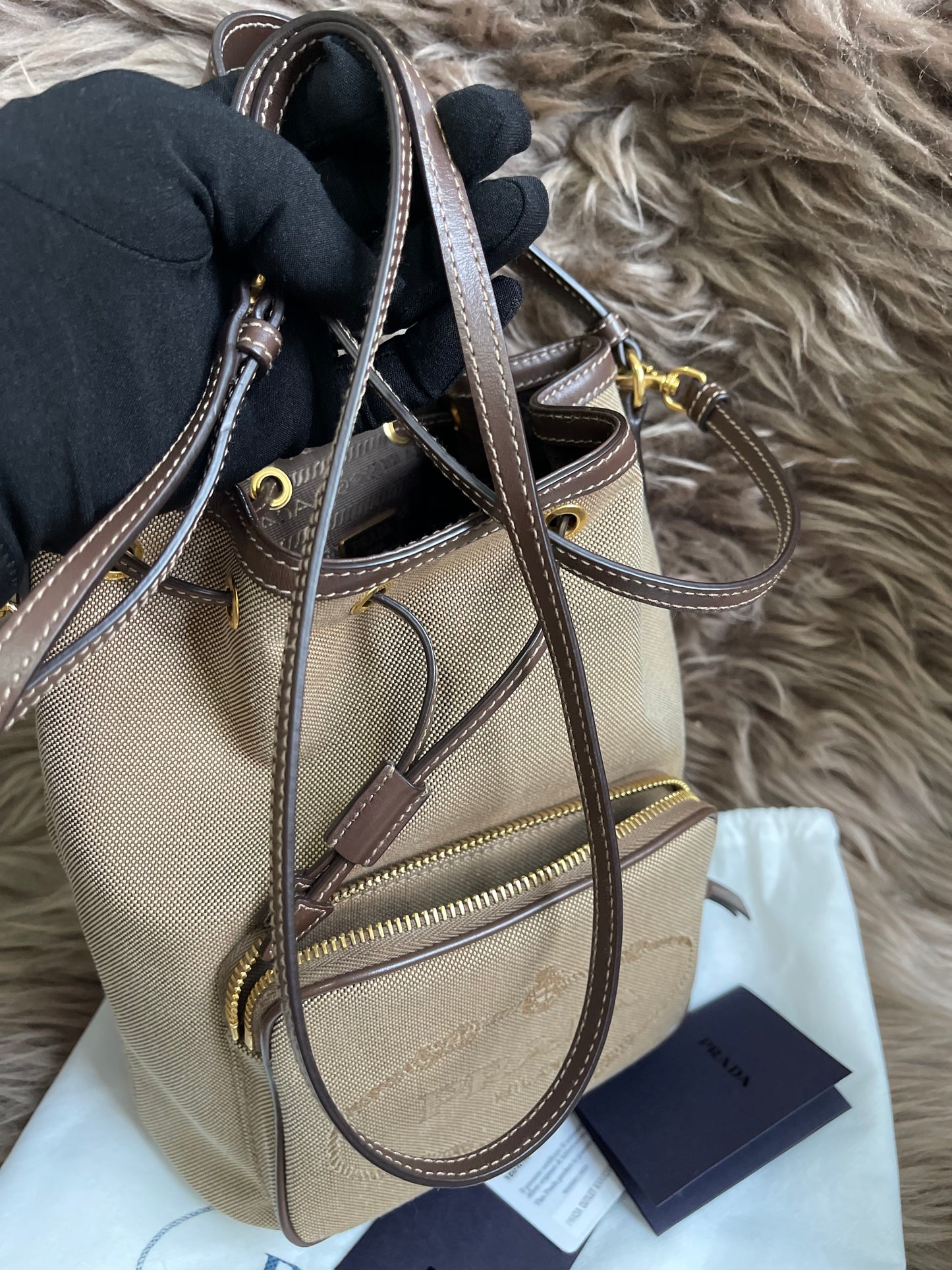 Preloved Prada  2021 Logo Jacquard Bucket Bag