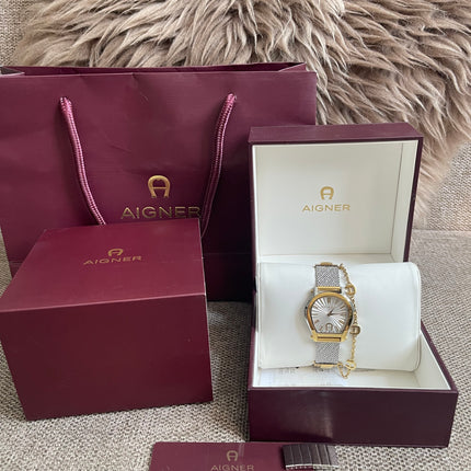 Preloved Authentic Aigner Pavia Ladies Watch - Two-Tone Stainless Steel, Mesh Bracelet