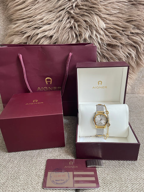 Preloved Authentic Aigner Pavia Ladies Watch - Two-Tone Stainless Steel, Mesh Bracelet