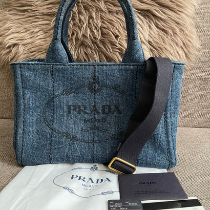 Preloved Authentic Prada Giardiniera Shopper Bag — Blue Denim