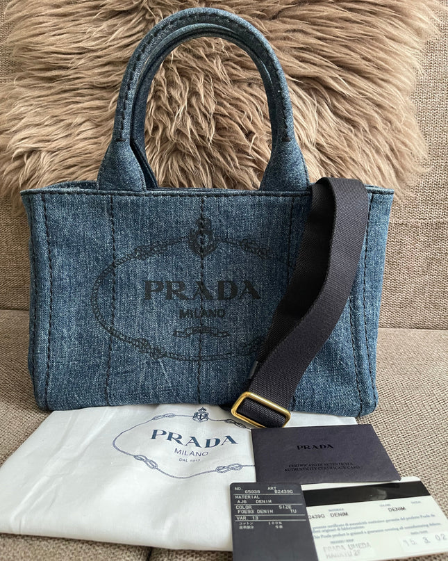 Preloved Authentic Prada Giardiniera Shopper Bag — Blue Denim