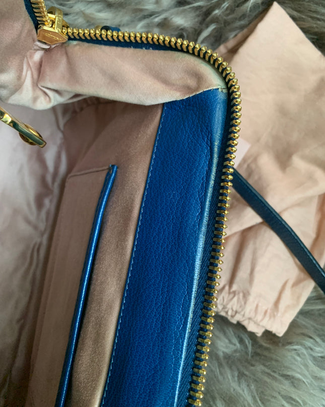 Miu Miu Two Tone Blue Madras Leather Doctor Satchel
