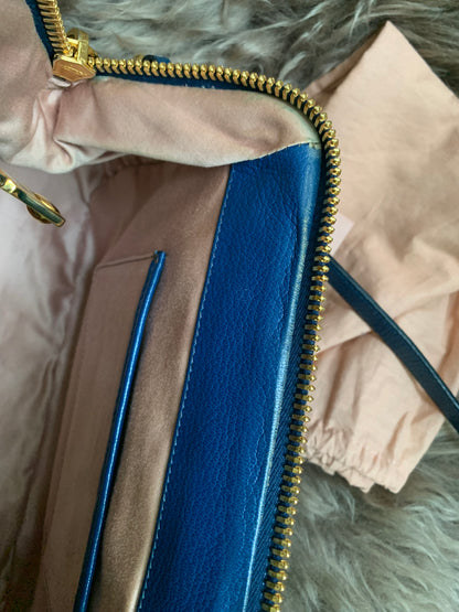 Miu Miu Two Tone Blue Madras Leather Doctor Satchel