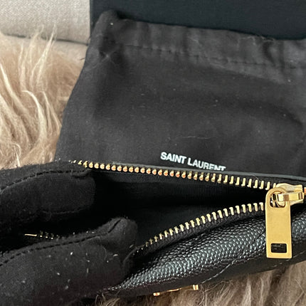 Preloved Authentic SAINT LAURENT Fragments zipped card case with flap