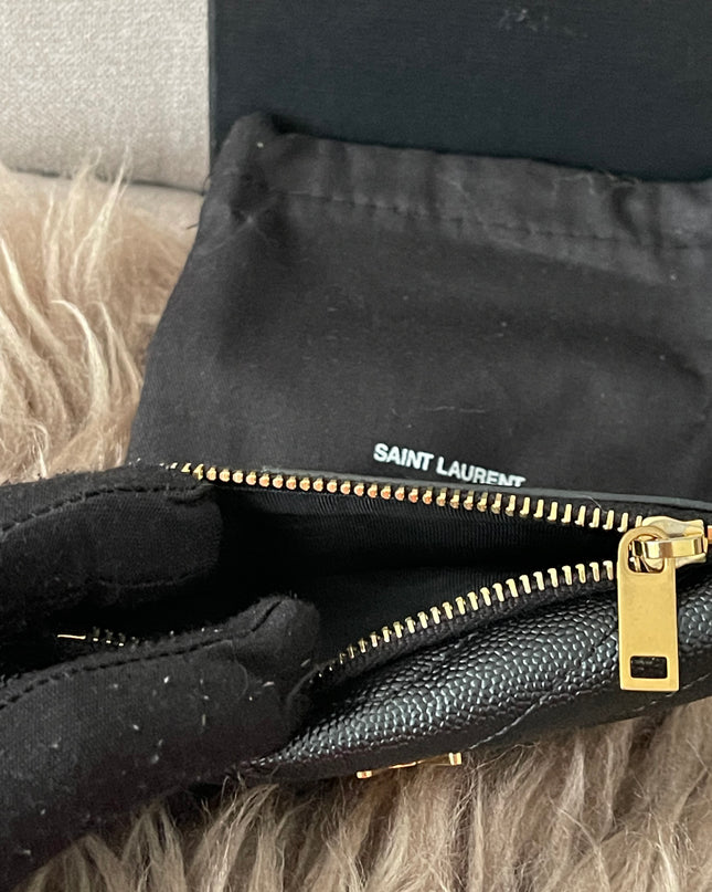 Preloved Authentic SAINT LAURENT Fragments zipped card case with flap