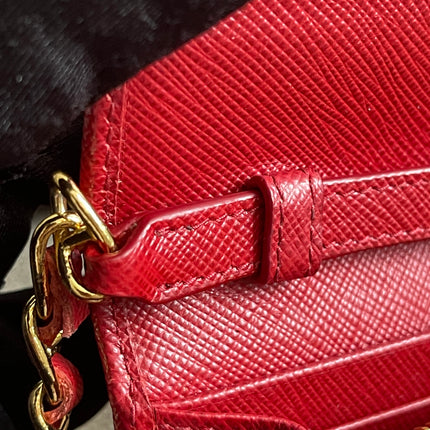 Preloved Authentic Prada Saffiano Metal Wallet on Chain in Fuoco Red
