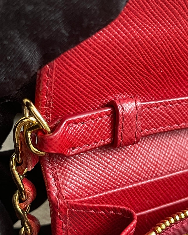 Preloved Authentic Prada Saffiano Metal Wallet on Chain in Fuoco Red
