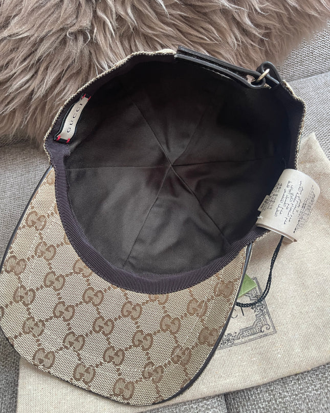 Preloved Authentic Gucci GG Canvas Baseball Cap with Web Stripe — Beige/Brown Monogram