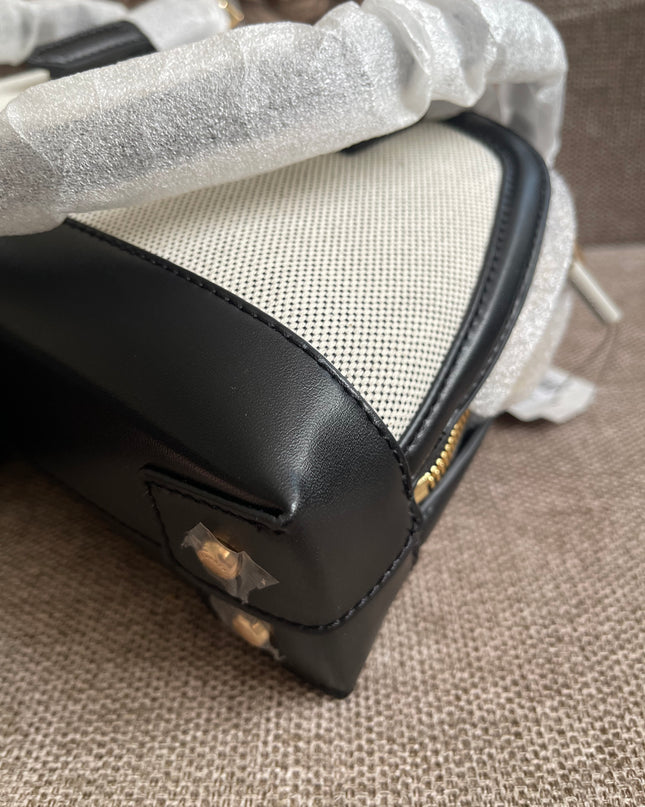 Preloved Authentic Charles & Keith Structured Boston Bag in Black White Mesh