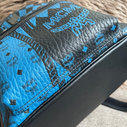 Preloved Authentic MCM Stark Backpack in Blue Black Visetos