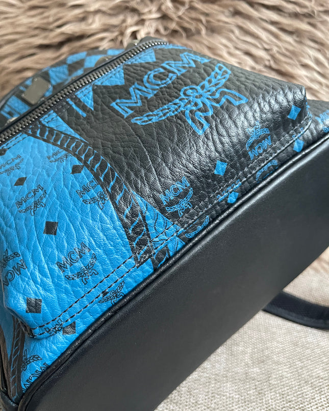 Preloved Authentic MCM Stark Backpack in Blue Black Visetos