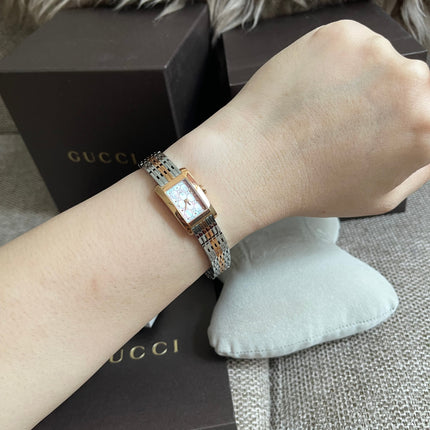 Preloved Authentic Gucci 8600L Ladies Watch — Two-Tone Rose Gold & Silver GG Dial
