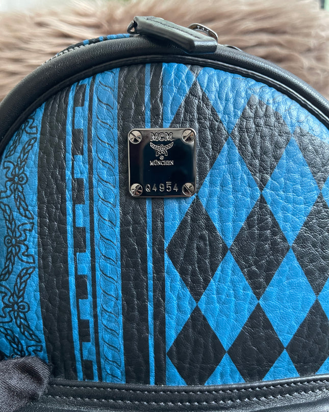 Preloved Authentic MCM Stark Backpack in Blue Black Visetos