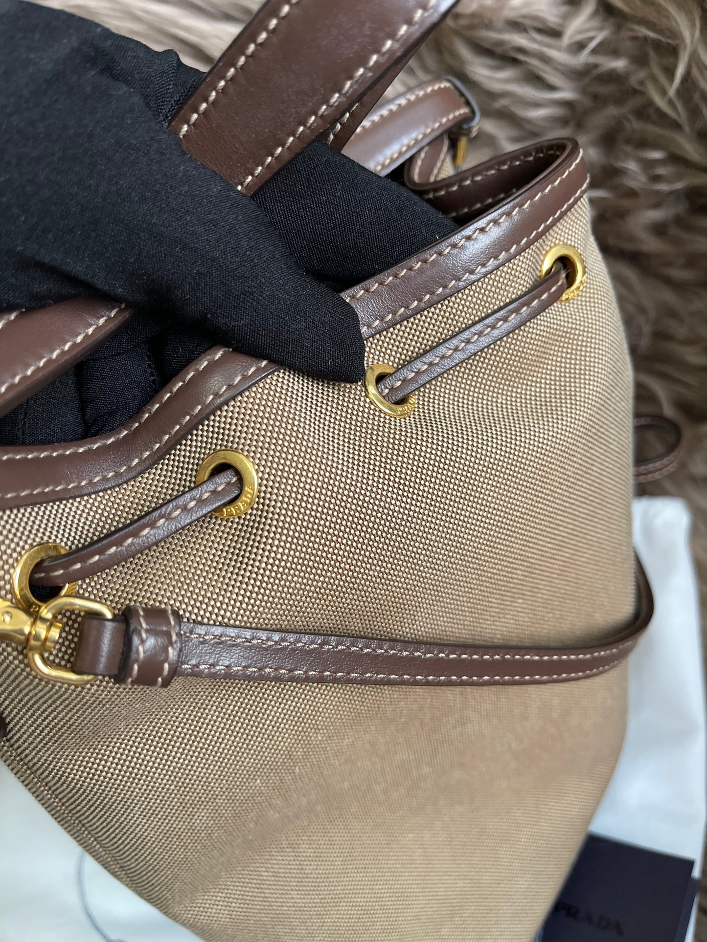 Preloved Prada  2021 Logo Jacquard Bucket Bag