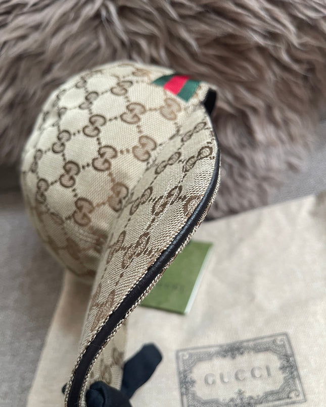 Preloved Authentic Gucci GG Canvas Baseball Cap with Web Stripe — Beige/Brown Monogram